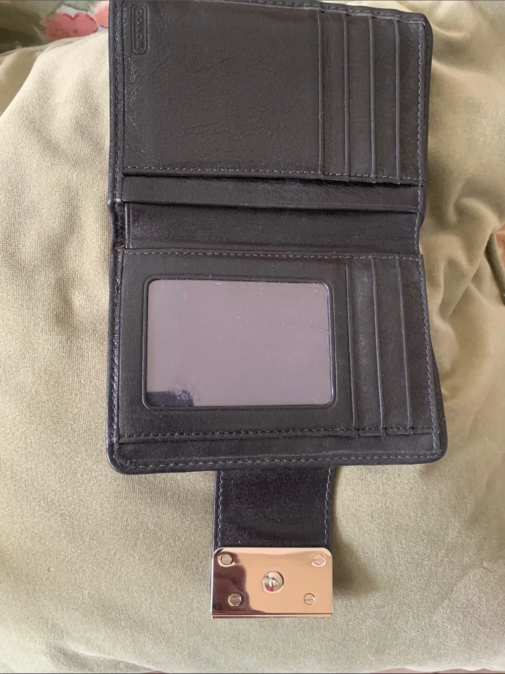 Coach Black Signature Jacquard Compact Wallet with Silver-Tone Clasp